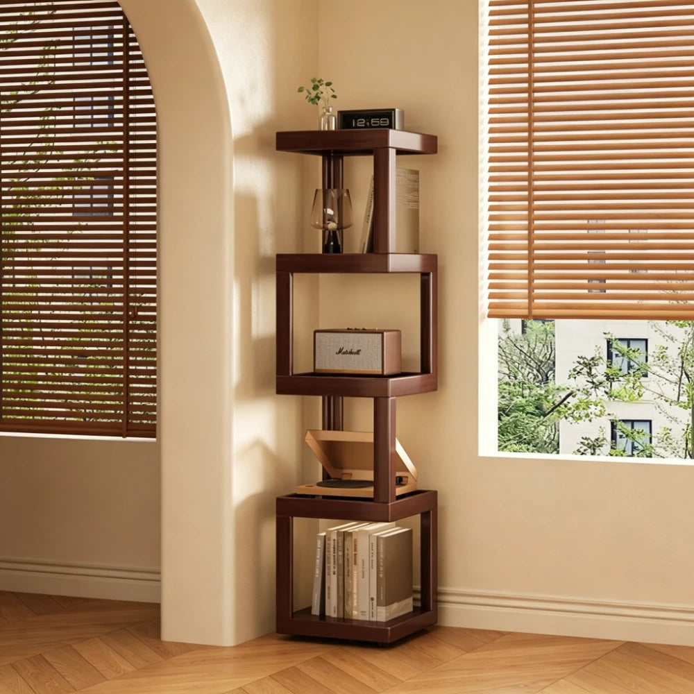 Modern Wooden Geometric Corner Plant & Book Stand
