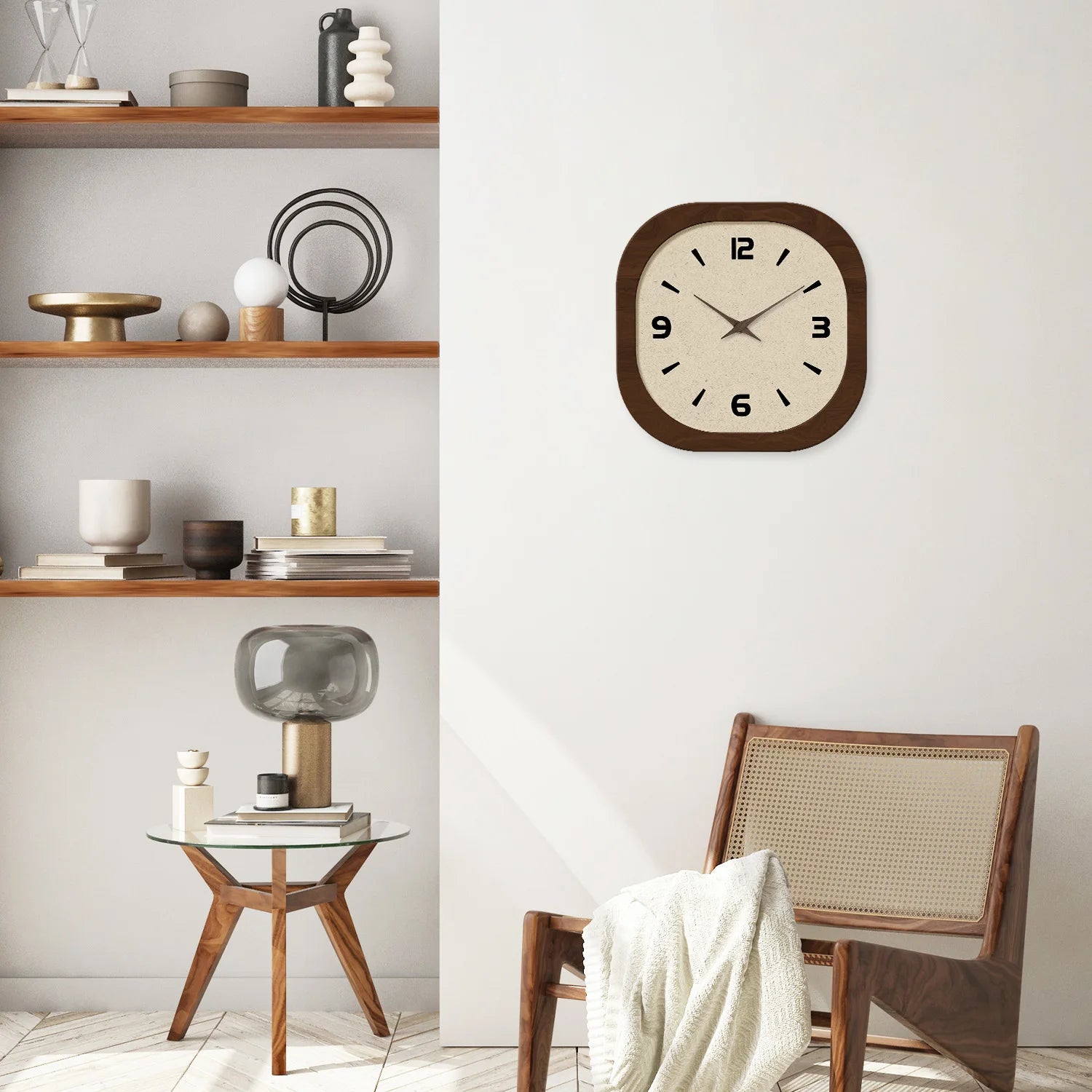 French-Style Retro Cream Crystal Porcelain Square-Shaped Simple Pattern Wooden Wall Clock for Living Room, Bedroom, Kitchen, Home Decoration, Silent Quartz Clock, Holiday Gift, 12 Inches, 14 Inches 16inch (Battery Not Include