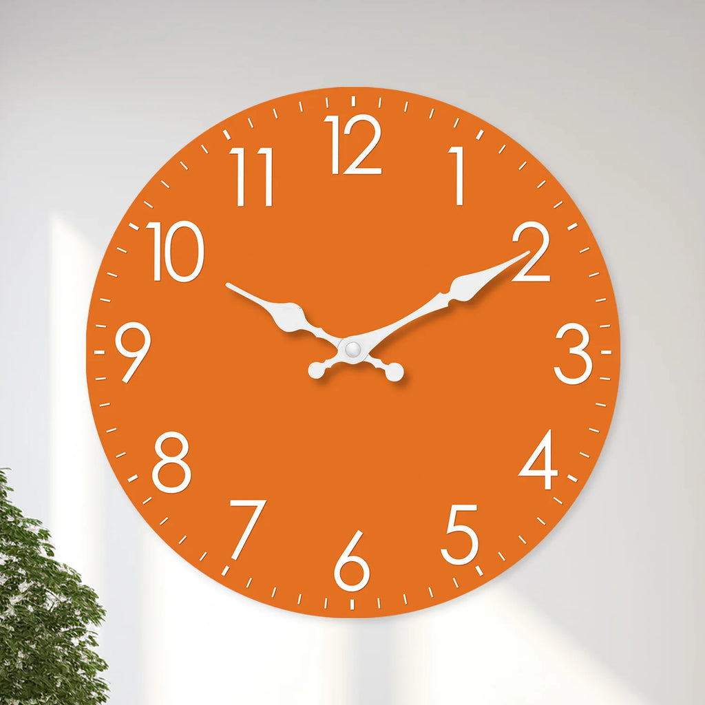 Modern Minimalist Orange Wooden Wall Clock for Living Room, Bedroom, Kitchen, Home Decor, Silent Quartz Clock, Holiday Gift, 10-Inch, 12-Inch 14inch 16inch (Battery Not Included)
