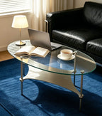 Modern Curved Metal Base Glass Coffee Table