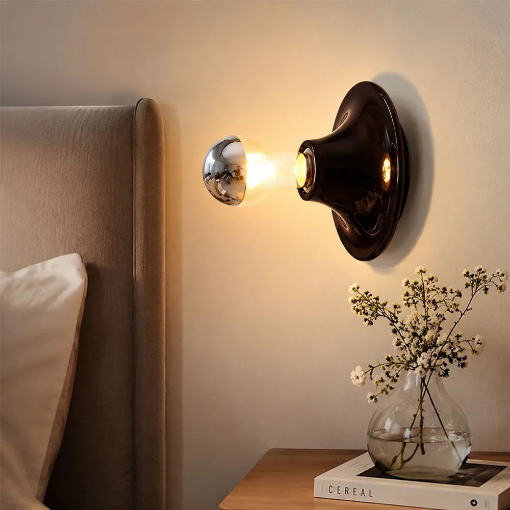 Nordic Vintage Wall Lamp Minimalist E27 Bedside Lamp for Kids Room Curved Painted Metal Flush Mount Ceiling Light
