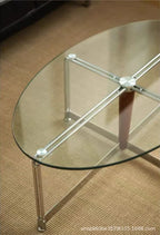 Korean Stainless Steel Oval Simple Glass Coffee Table