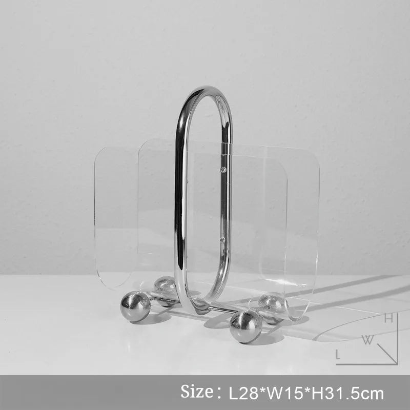 Minimalist Clear Acrylic & Chrome Magazine Rack Holder