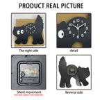A Fun and Cute Little Black Cat Crystal Porcelain Wooden Wall Clock for Living Room, Bedroom, Kitchen, Home Decoration, Silent Quartz Clock, Holiday Gift 12inch 14inch (No Battery)