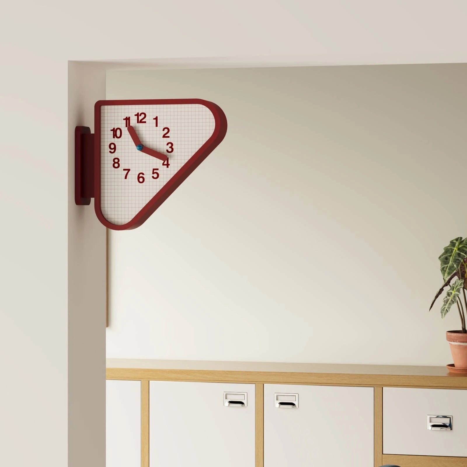 Double Sided Corner Wall Clock Red Frame Corner Wall Clock Home Timepiece Arabic Numerals Grid Face