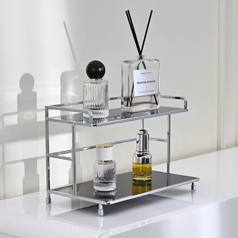 Minimalist Chrome Glass 2-Tier Perfume Storage Tray