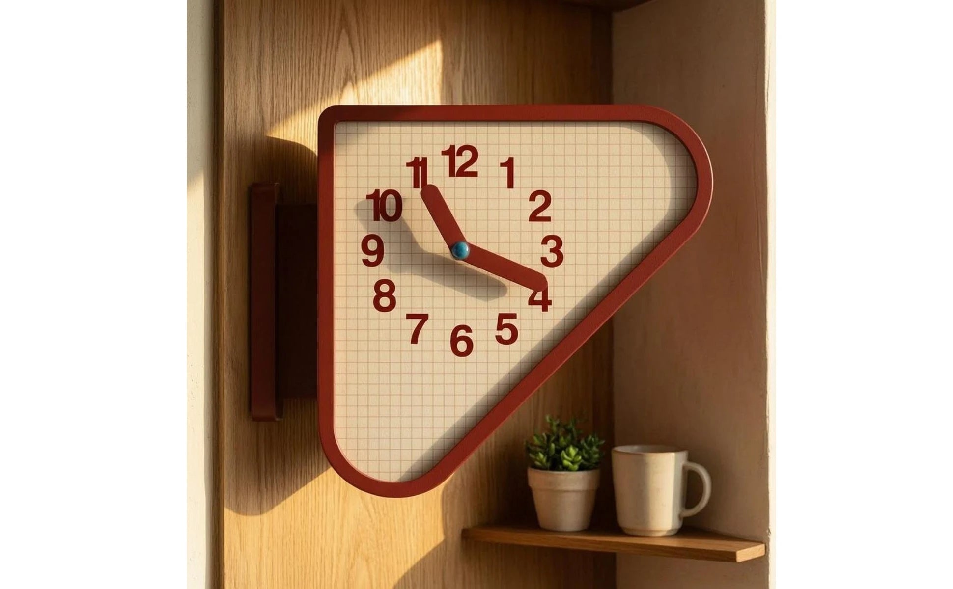 Double Sided Corner Wall Clock Red Frame Corner Wall Clock Home Timepiece Arabic Numerals Grid Face