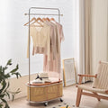 Rolling Oval Rattan Storage Clothes Rack