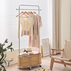 Rolling Oval Rattan Storage Clothes Rack
