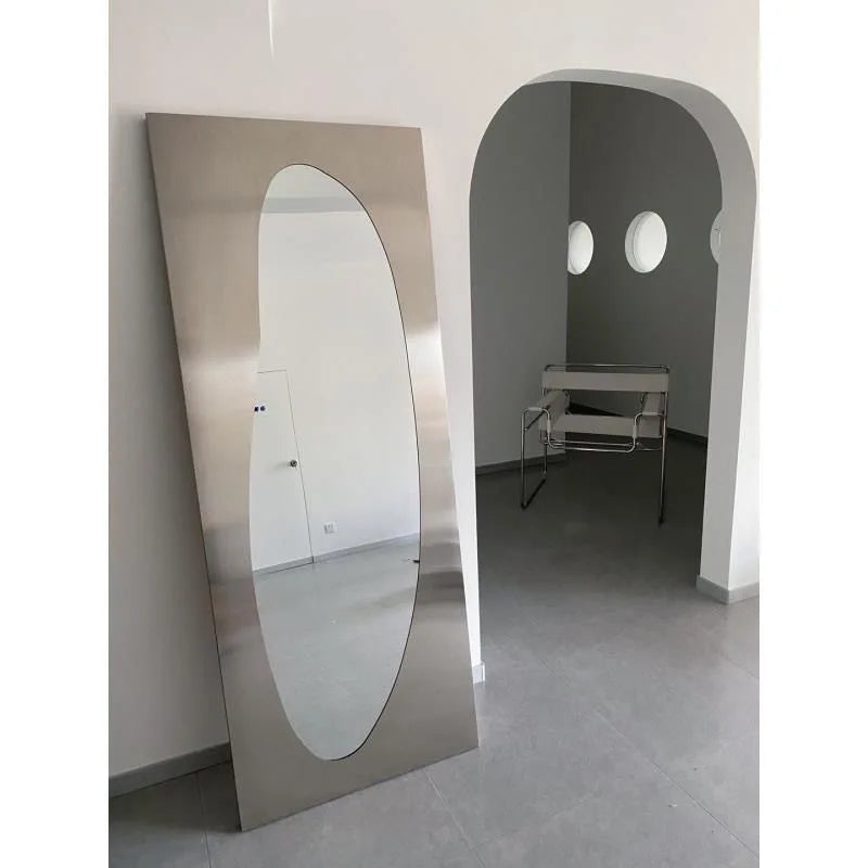 Mid-Century Stainless Oval Cutout Mirror