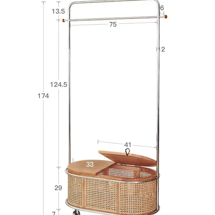 Rolling Oval Rattan Storage Clothes Rack