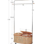 Rolling Oval Rattan Storage Clothes Rack