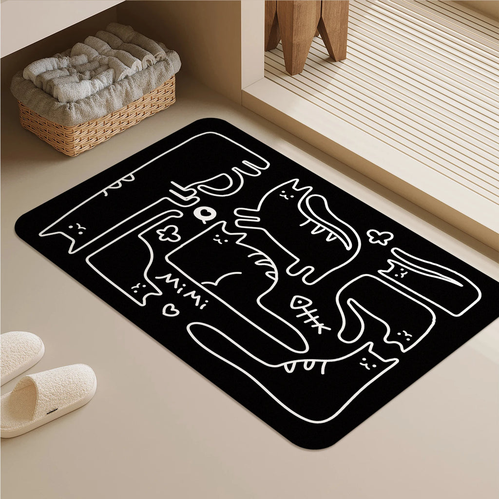 Cat Print Bathroom Mat Black or white