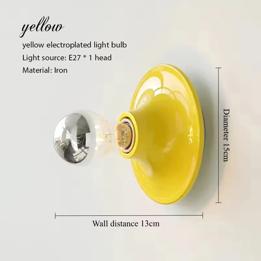 Nordic Vintage Wall Lamp Minimalist E27 Bedside Lamp for Kids Room Curved Painted Metal Flush Mount Ceiling Light