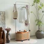 Rolling Oval Rattan Storage Clothes Rack