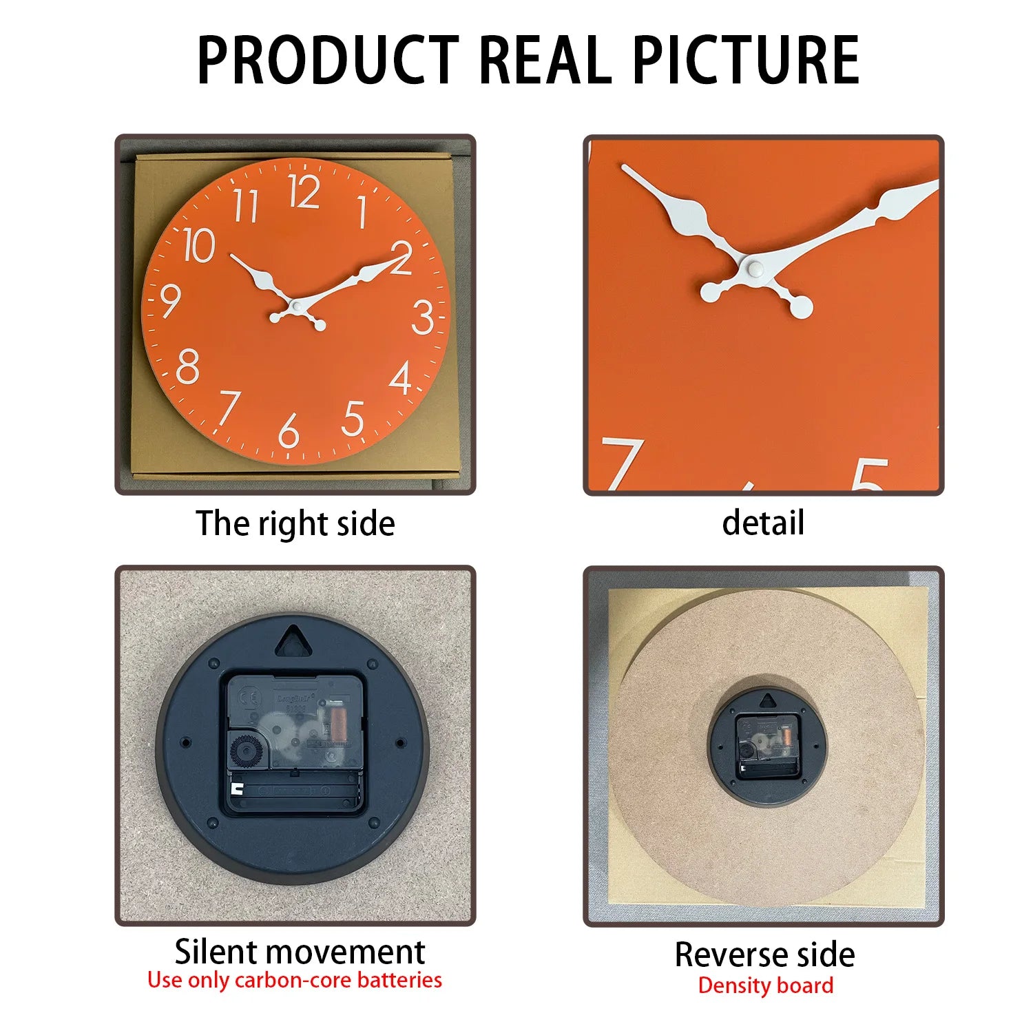 Modern Minimalist Orange Wooden Wall Clock for Living Room, Bedroom, Kitchen, Home Decor, Silent Quartz Clock, Holiday Gift, 10-Inch, 12-Inch 14inch 16inch (Battery Not Included)