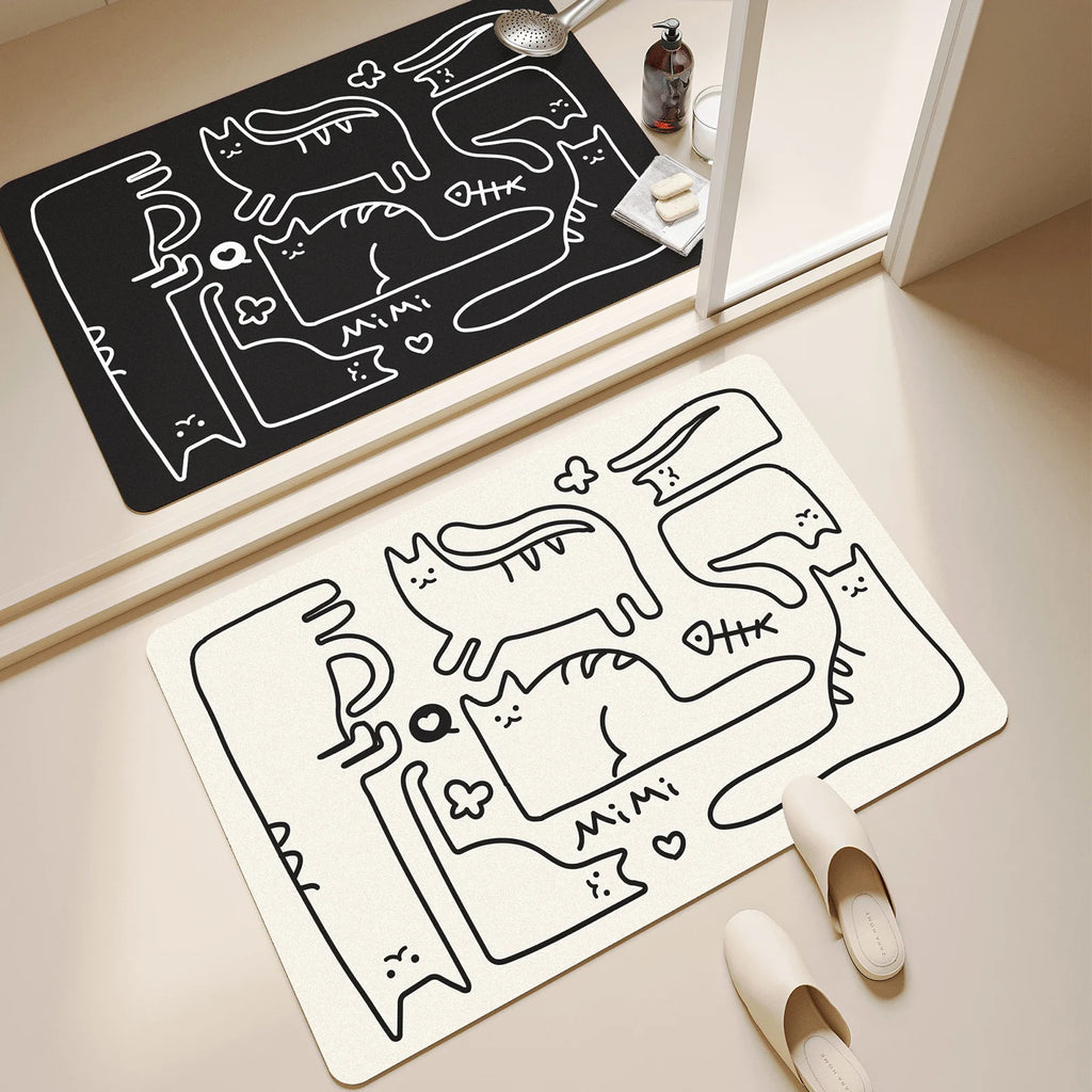 Cat Print Bathroom Mat Black or white