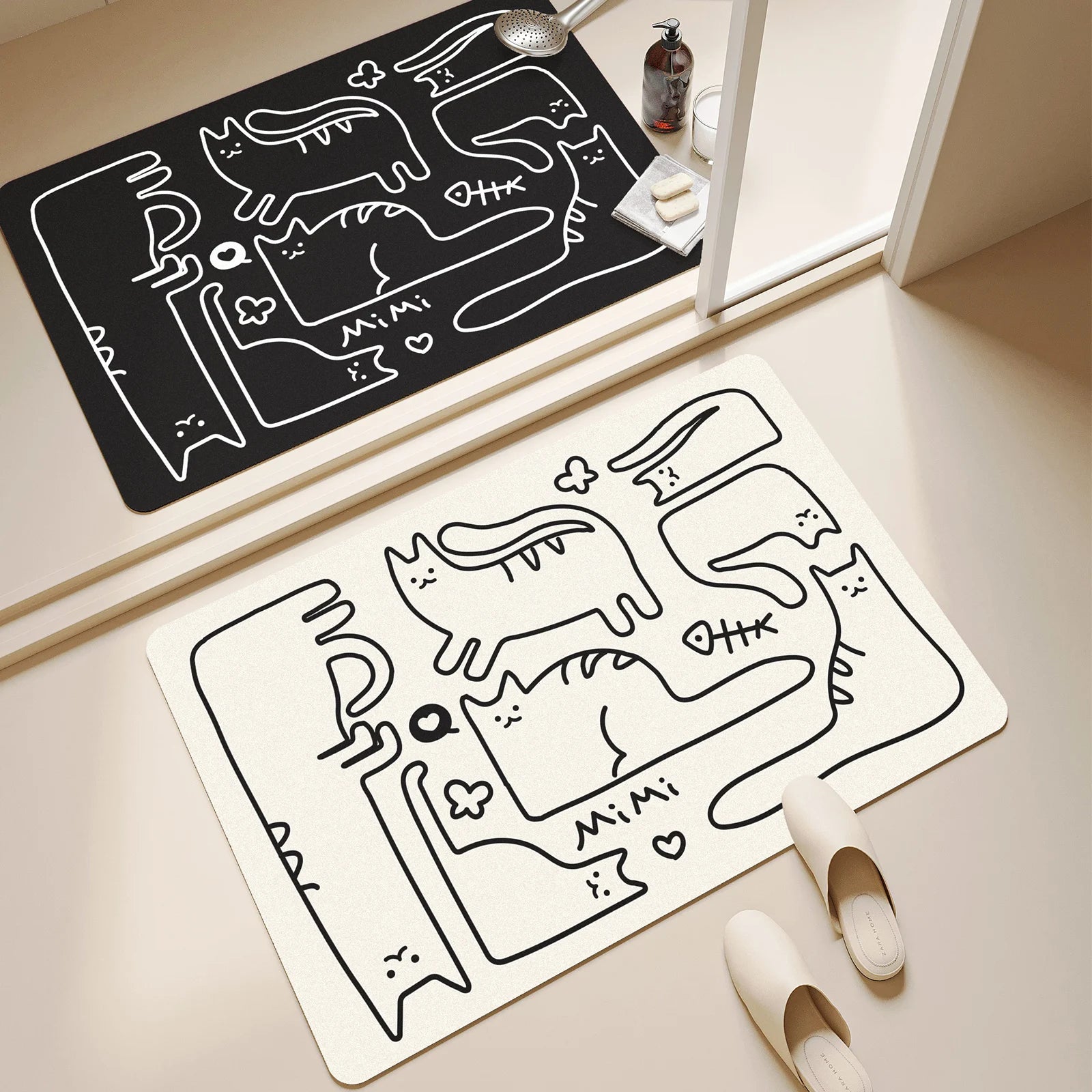 Cat Print Bathroom Mat Black or white