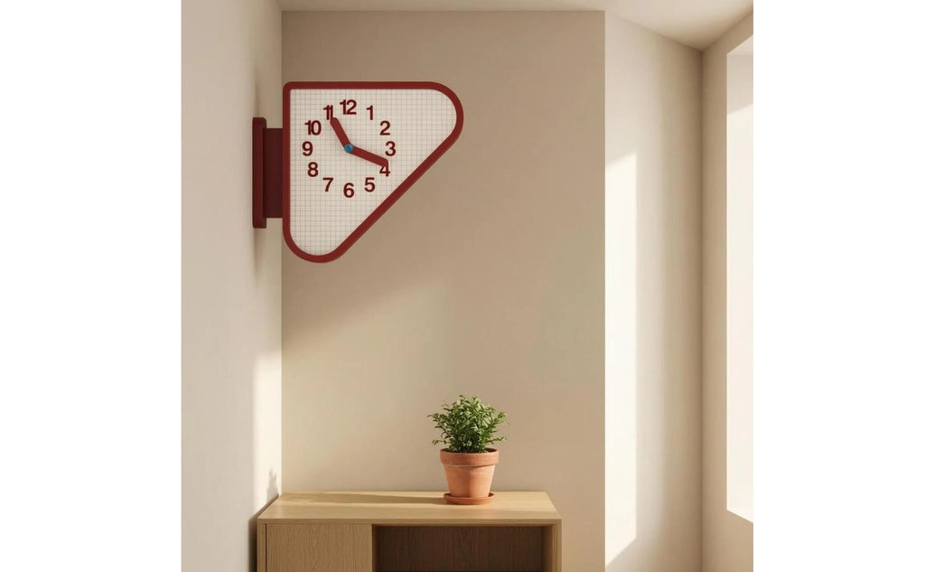 Double Sided Corner Wall Clock Red Frame Corner Wall Clock Home Timepiece Arabic Numerals Grid Face