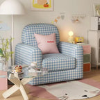 Blue White Checkered Fabric Single Sofa