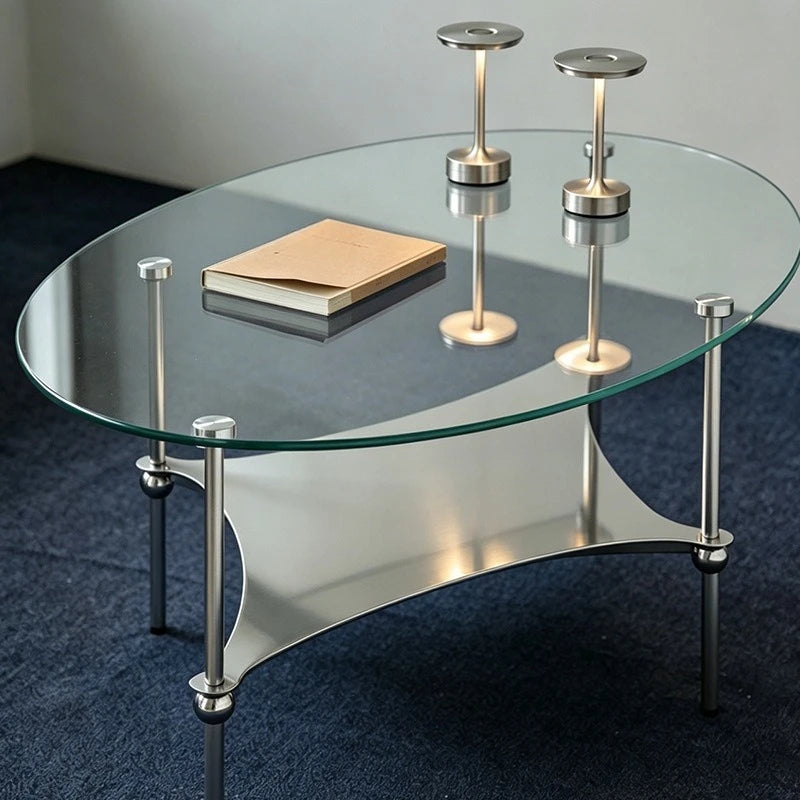 Modern Curved Metal Base Glass Coffee Table