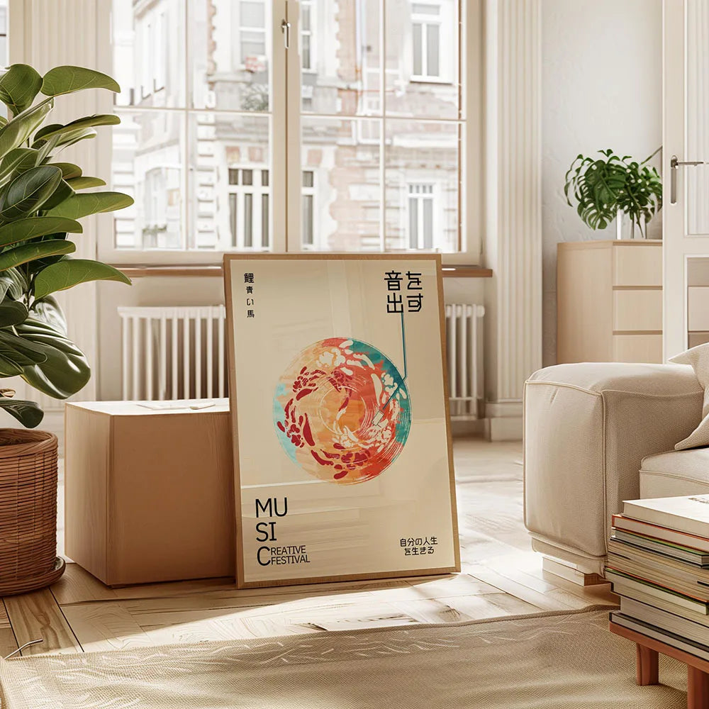 Japanese Koi Fish Flowers Trees Pink Aesthetic Snake Poster (No Frame)