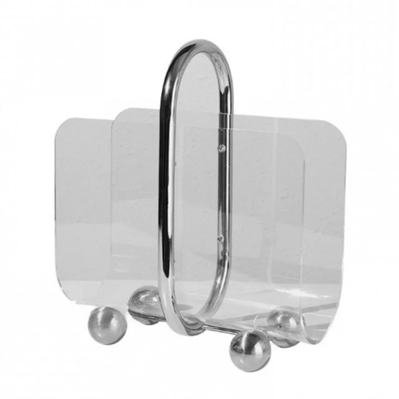 Minimalist Clear Acrylic & Chrome Magazine Rack Holder