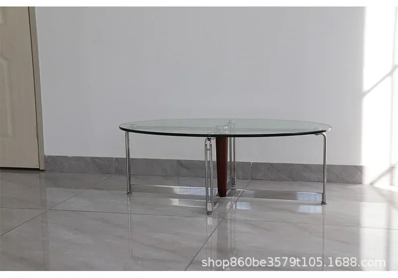 Korean Stainless Steel Oval Simple Glass Coffee Table
