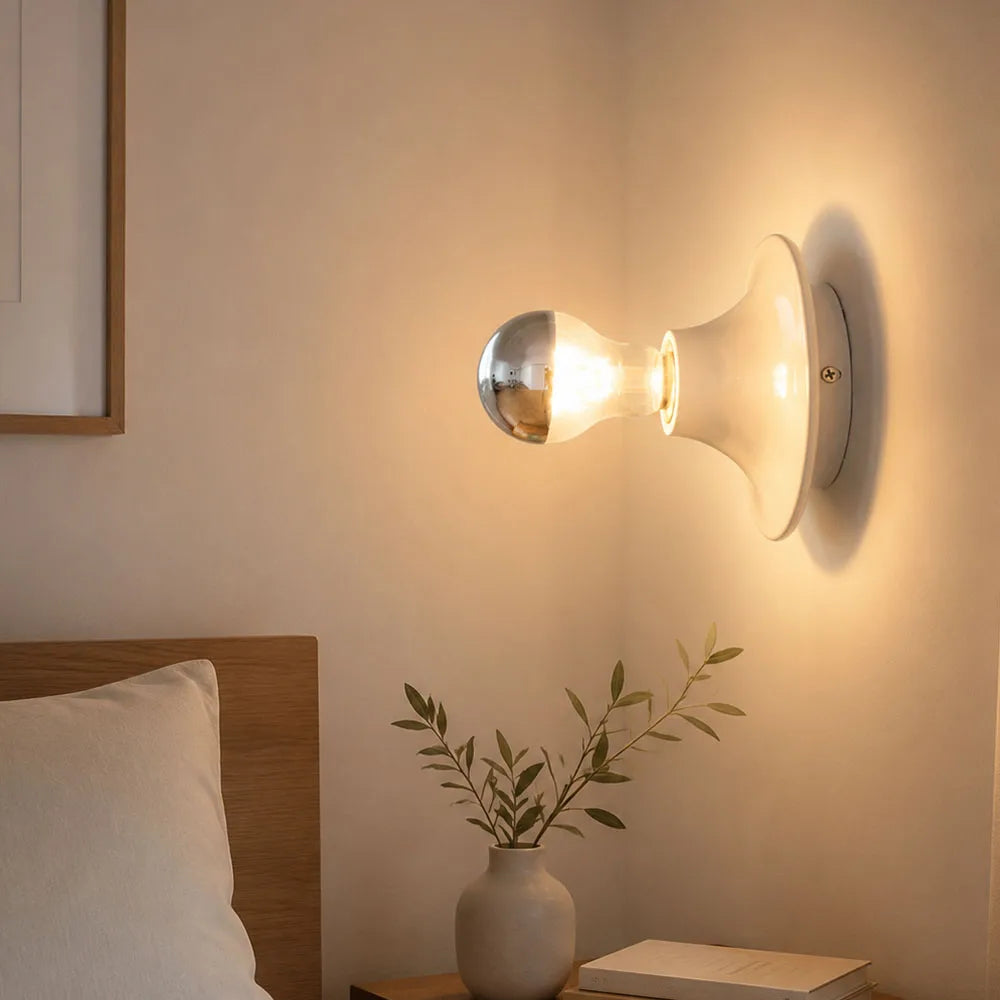 Nordic Vintage Wall Lamp Minimalist E27 Bedside Lamp for Kids Room Curved Painted Metal Flush Mount Ceiling Light