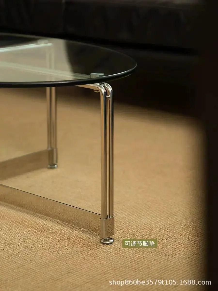 Korean Stainless Steel Oval Simple Glass Coffee Table