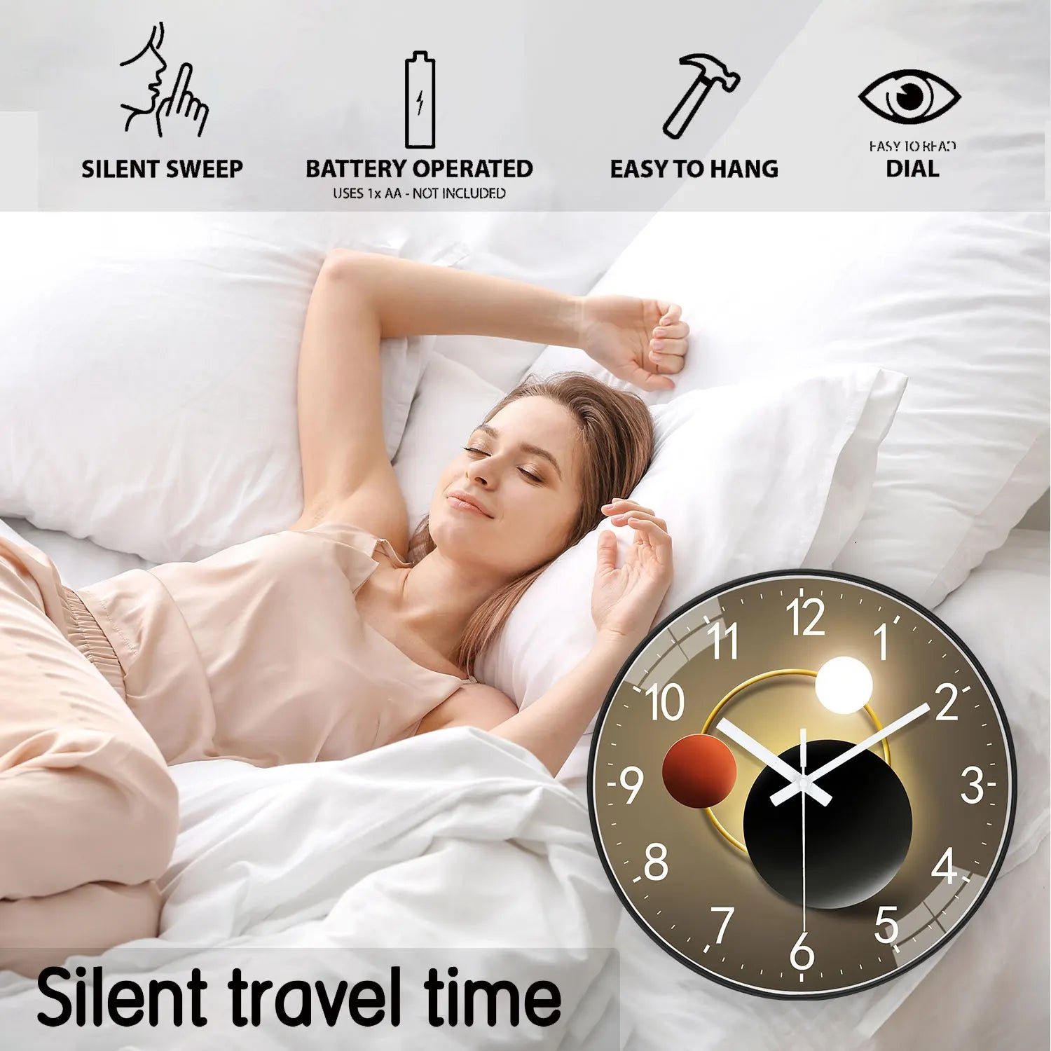 1 Planet Orbit Wall Clock, 8-12inch Round Silent Non-Ticking Timekeeping Wall Clocks, Aa Battery-Powered Clock, Suitable for Living Room, Study, Office, Bedroom, Ideal Gift for Mother, Gift for Friends, Valentine's Day, Mothe