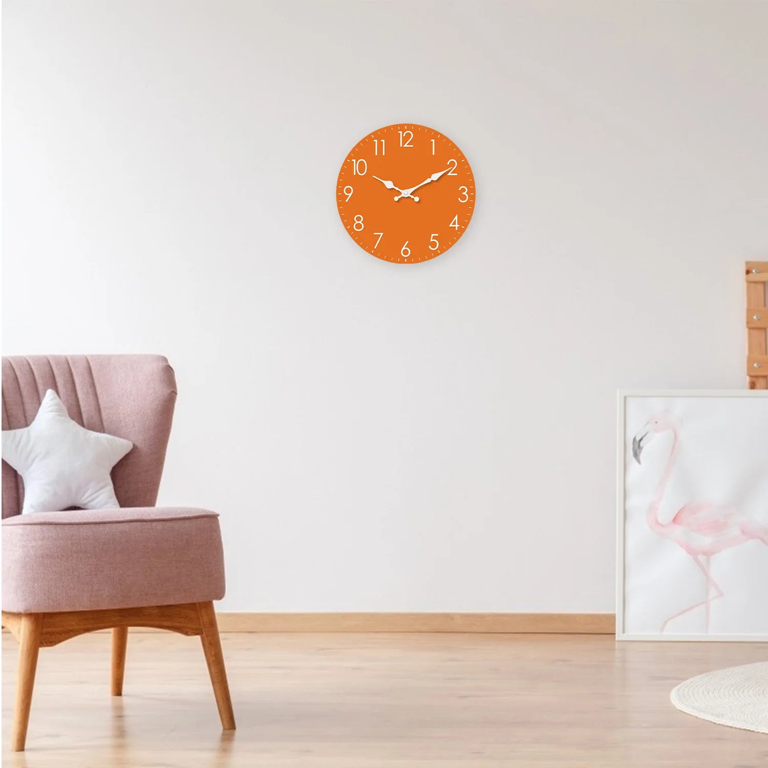 Modern Minimalist Orange Wooden Wall Clock for Living Room, Bedroom, Kitchen, Home Decor, Silent Quartz Clock, Holiday Gift, 10-Inch, 12-Inch 14inch 16inch (Battery Not Included)