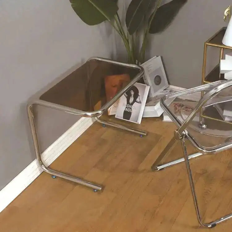 Bauhaus Chrome Cantilever Glass Side Table