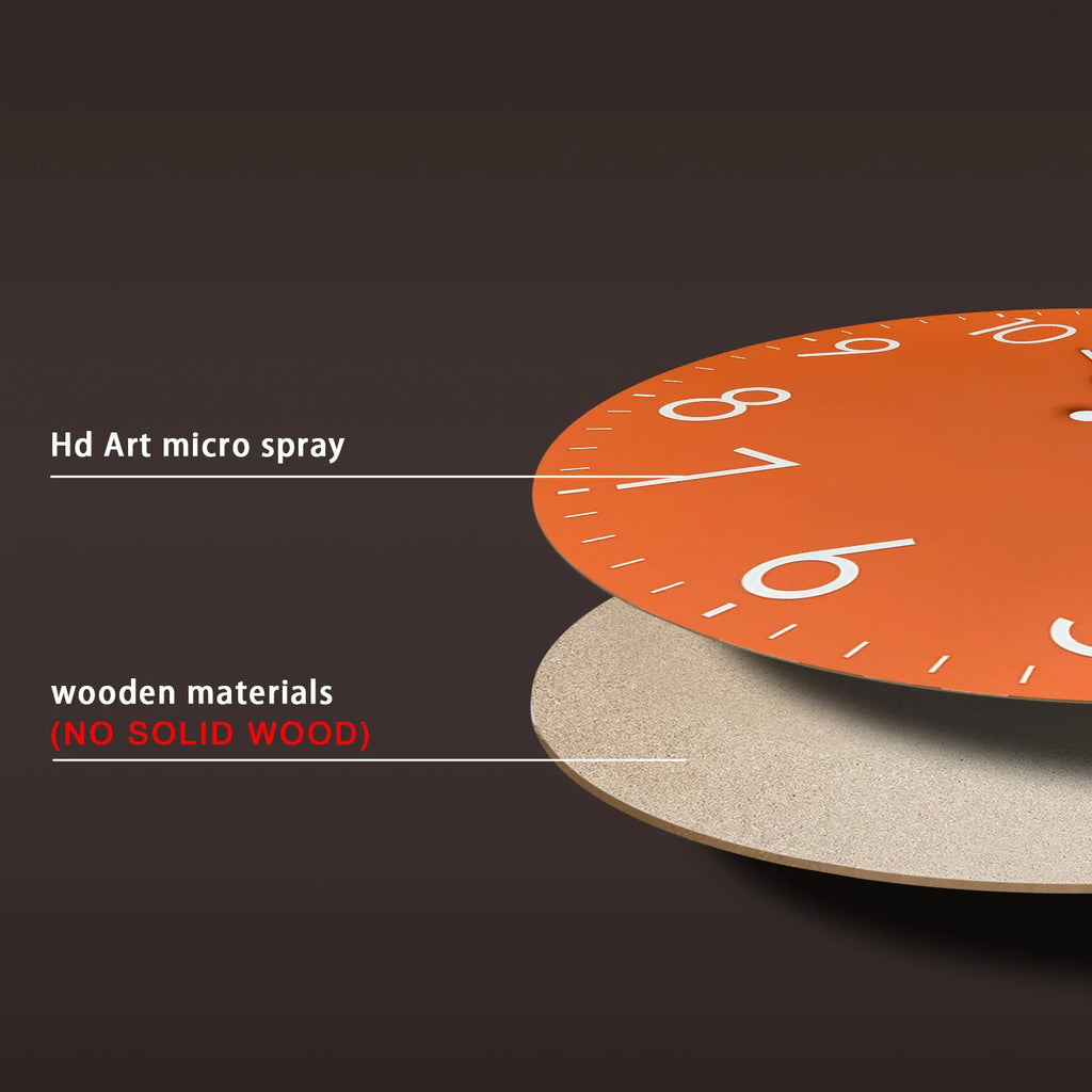 Modern Minimalist Orange Wooden Wall Clock for Living Room, Bedroom, Kitchen, Home Decor, Silent Quartz Clock, Holiday Gift, 10-Inch, 12-Inch 14inch 16inch (Battery Not Included)