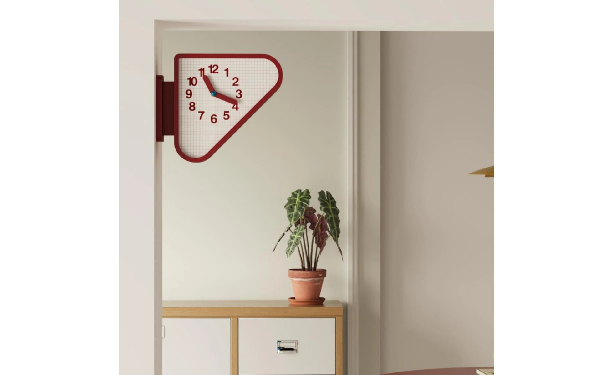 Double Sided Corner Wall Clock Red Frame Corner Wall Clock Home Timepiece Arabic Numerals Grid Face