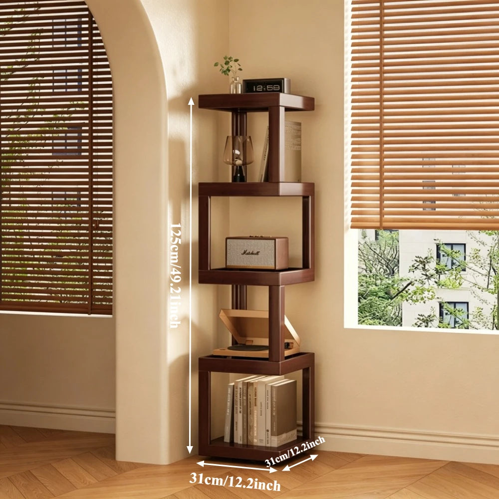 Modern Wooden Geometric Corner Plant & Book Stand