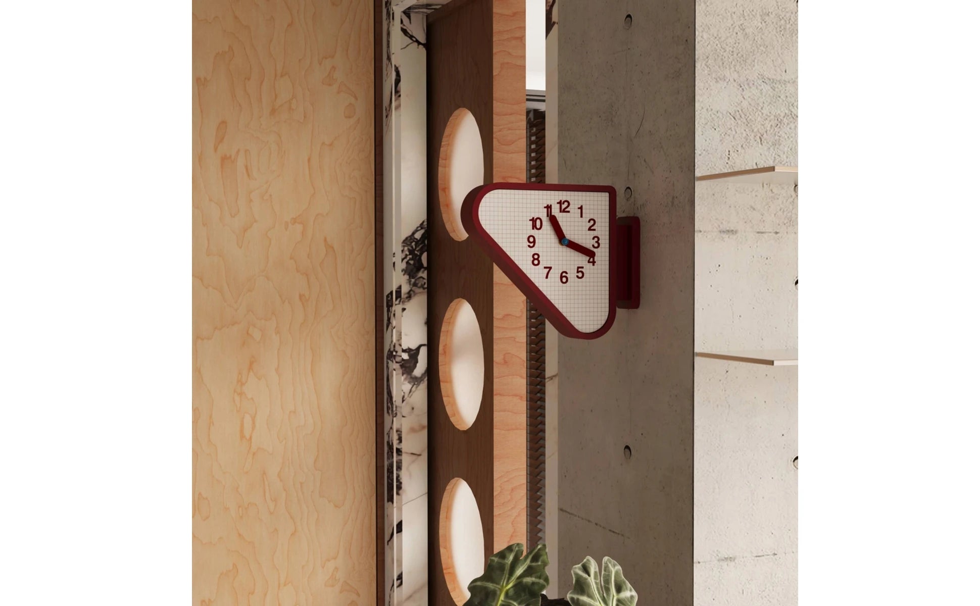 Double Sided Corner Wall Clock Red Frame Corner Wall Clock Home Timepiece Arabic Numerals Grid Face