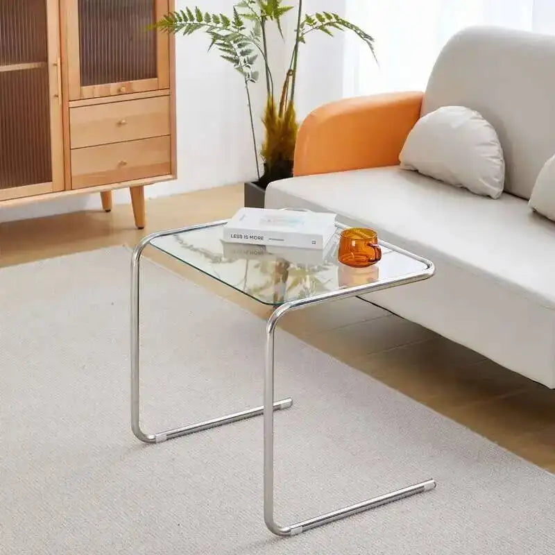 Bauhaus Chrome Cantilever Glass Side Table