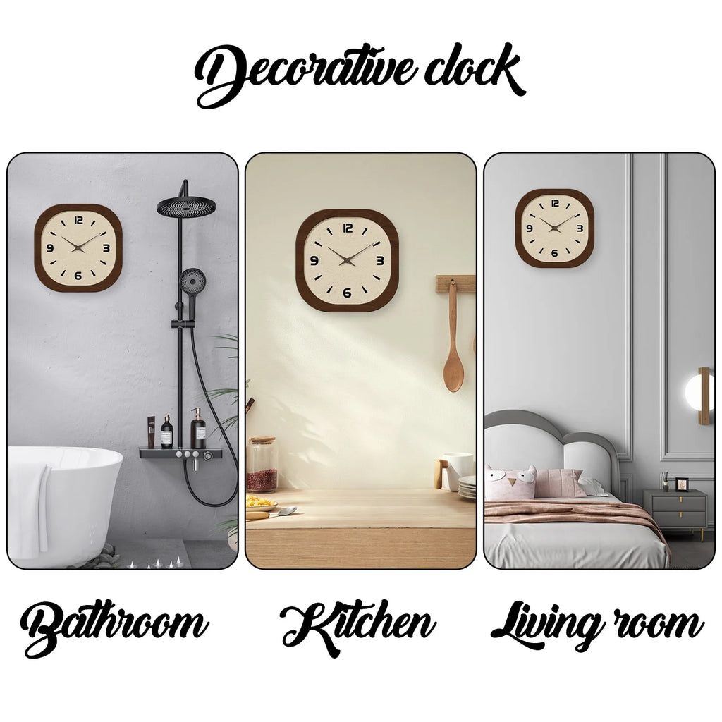 French-Style Retro Cream Crystal Porcelain Square-Shaped Simple Pattern Wooden Wall Clock for Living Room, Bedroom, Kitchen, Home Decoration, Silent Quartz Clock, Holiday Gift, 12 Inches, 14 Inches 16inch (Battery Not Include