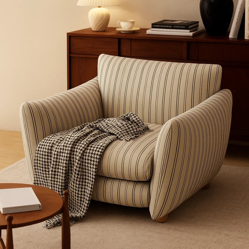 Retro L-shaped striped fabric single sofa