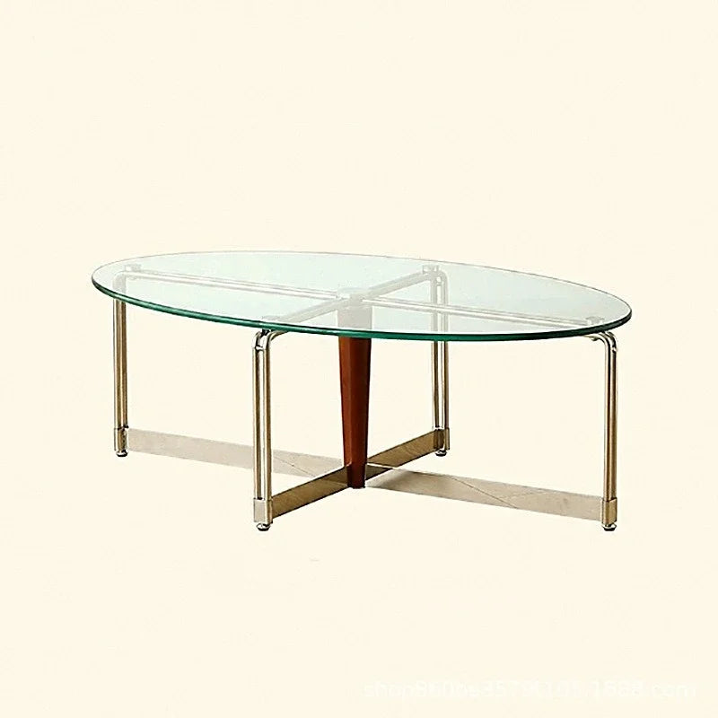 Korean Stainless Steel Oval Simple Glass Coffee Table