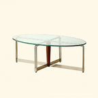 Korean Stainless Steel Oval Simple Glass Coffee Table