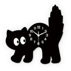 A Fun and Cute Little Black Cat Crystal Porcelain Wooden Wall Clock for Living Room, Bedroom, Kitchen, Home Decoration, Silent Quartz Clock, Holiday Gift 12inch 14inch (No Battery)