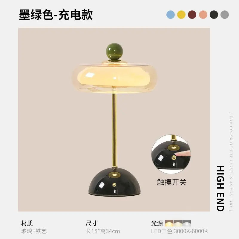 DoLife Store Retro Style Light Luxury High-end Glass Table Lamp 2026 New French Medieval Bedroom Bedside Lamp Charging Model