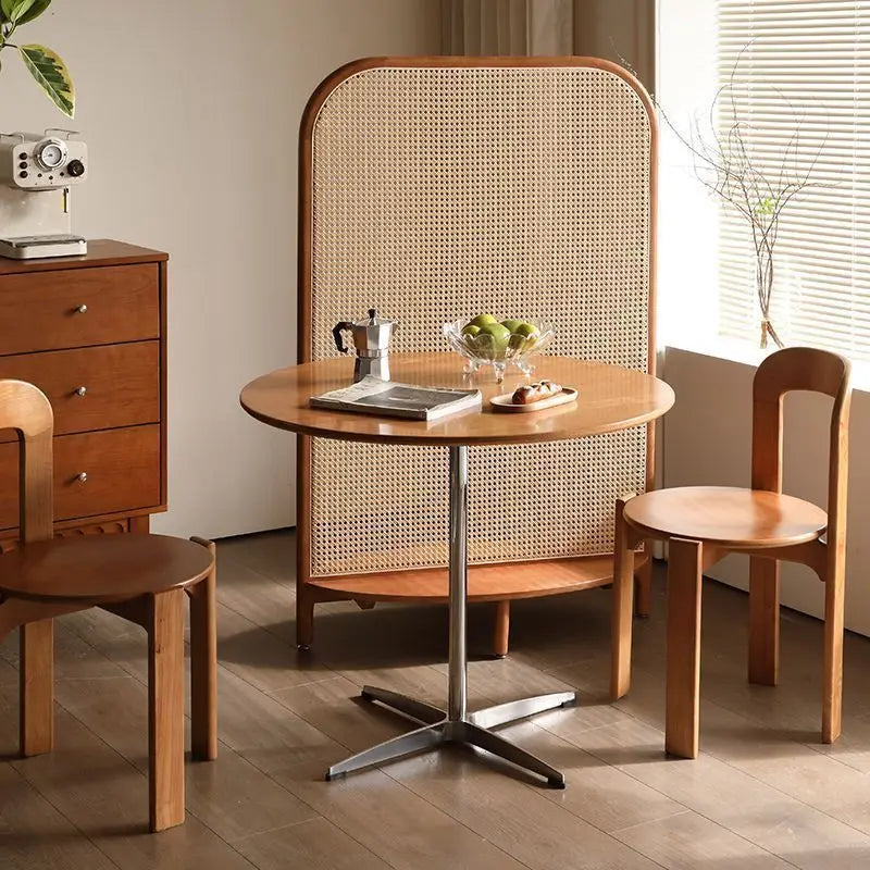 Mid-Century Round Wood Chrome Pedestal Table