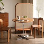 Mid-Century Round Wood Chrome Pedestal Table