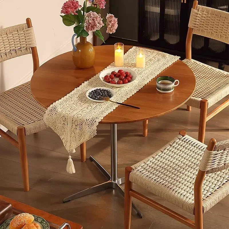 Mid-Century Round Wood Chrome Pedestal Table