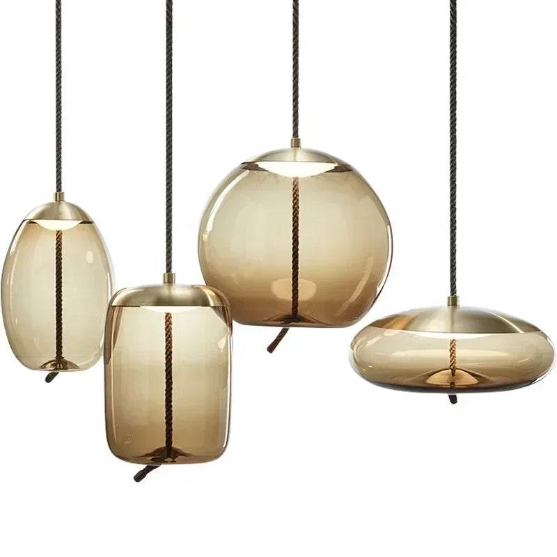 Thick Hemp Rope Glass Hanging Lamps