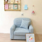 Blue White Checkered Fabric Single Sofa