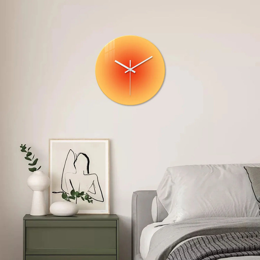 A Creative Gradient Solid Color Tempered Glass Wall Clock, Silent Non-Ticking Timekeeping Wall Clock - Battery-Powered Durable Clock (Battery Not Included), Valentine's Day Gift, Suitable for Bedroom, Living Room, Kitchen, Ha